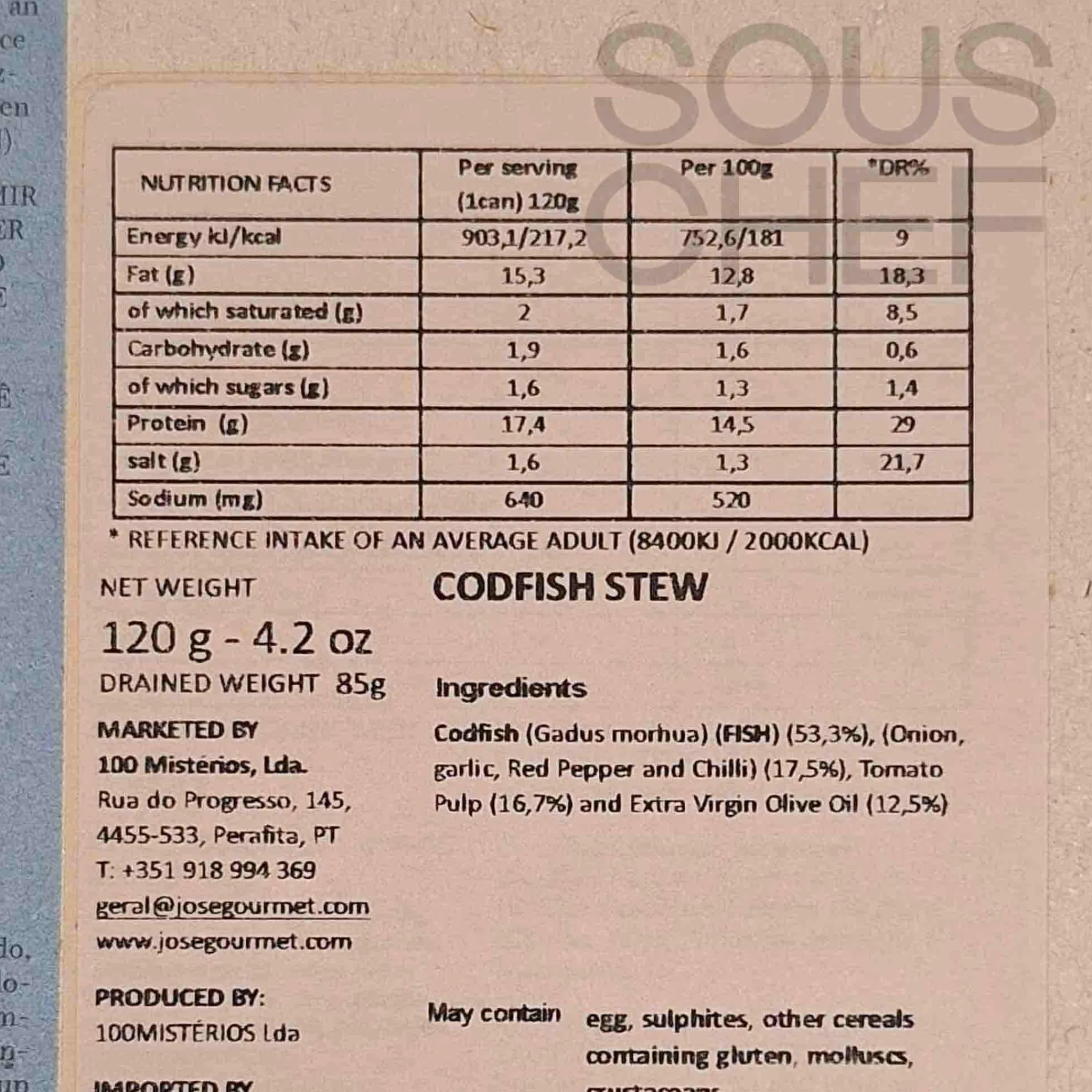 Hot Codfish Stew, 120g Ingredients Brands|Tinned Fish & Seafood