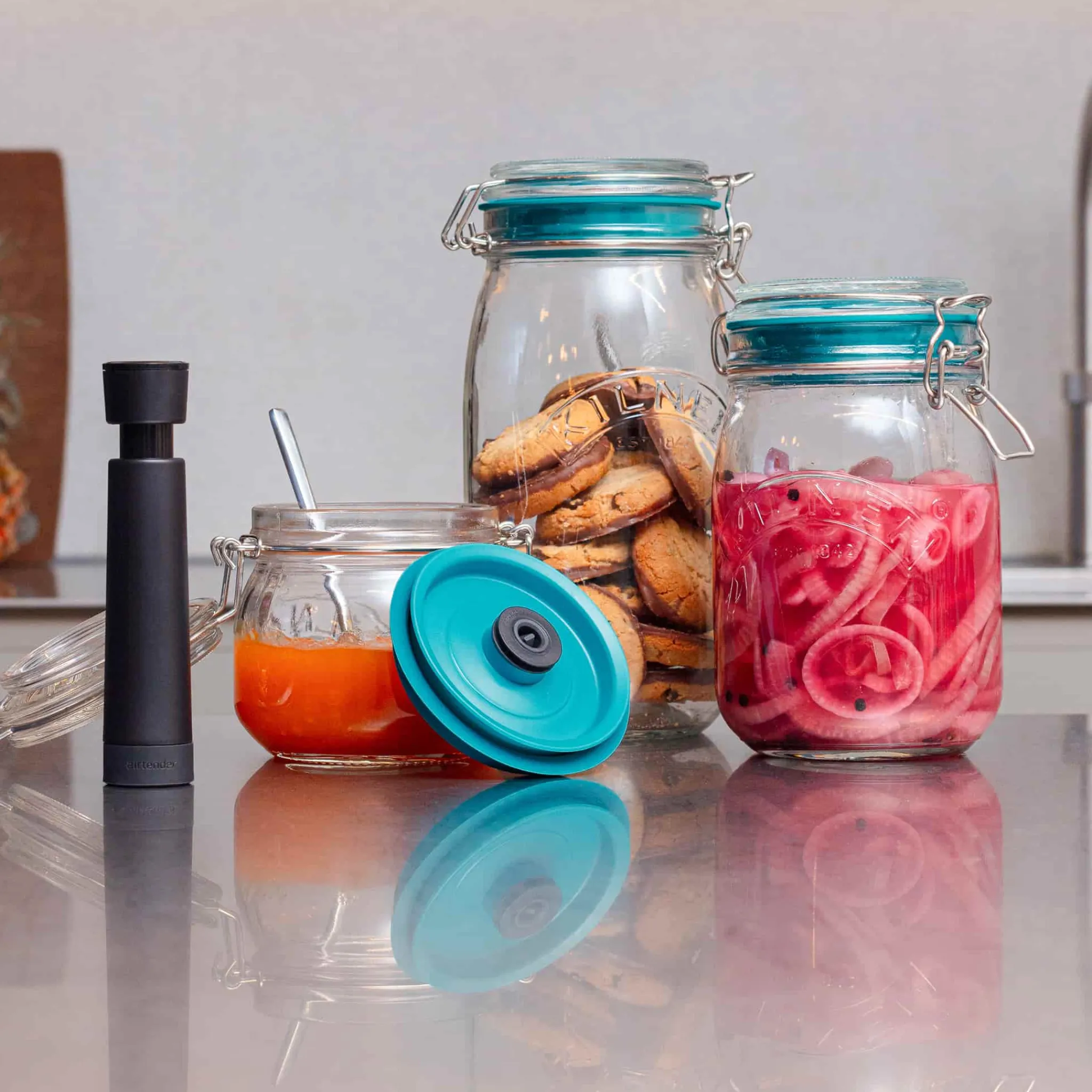 Outlet Set of 3 Lids with Vacuum Sealer for Clip Top Jars Tableware Brands|Food Storage & Containers