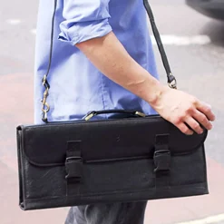 Black Buffalo Leather Knife Bag, 11 Slots Kitchen Knives