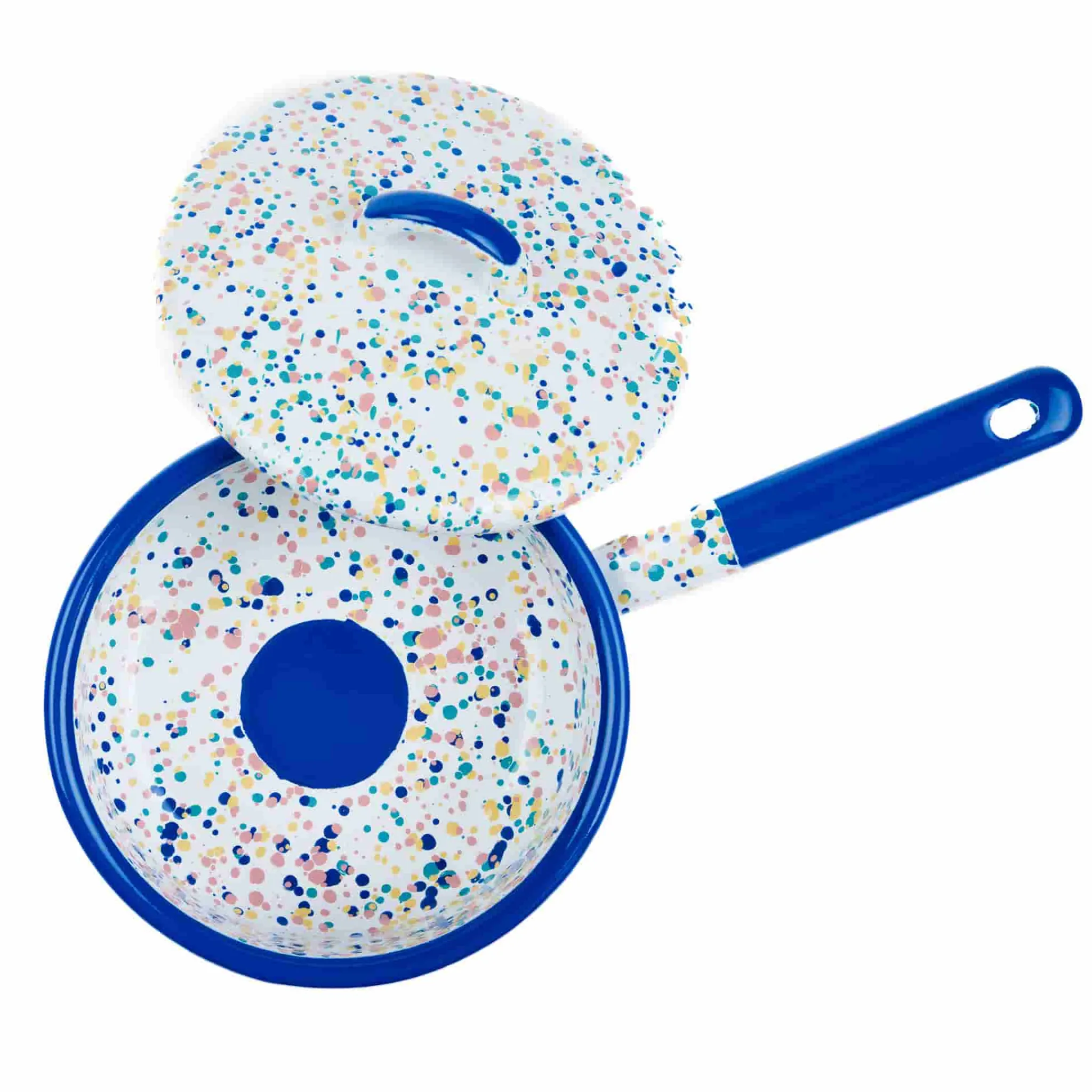 Discount Blue Dot Enamel Saute Pan with Lid, 16cm Pots & Pans
