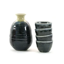 Online Blue Glaze Sake Set Japanese Ingredients|Japanese Tableware
