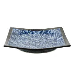 Blue Wave Large Square Plate, 23.5cm Japanese Ingredients|Plates