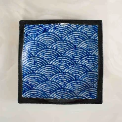 Blue Wave Large Square Plate, 23.5cm Japanese Ingredients|Plates