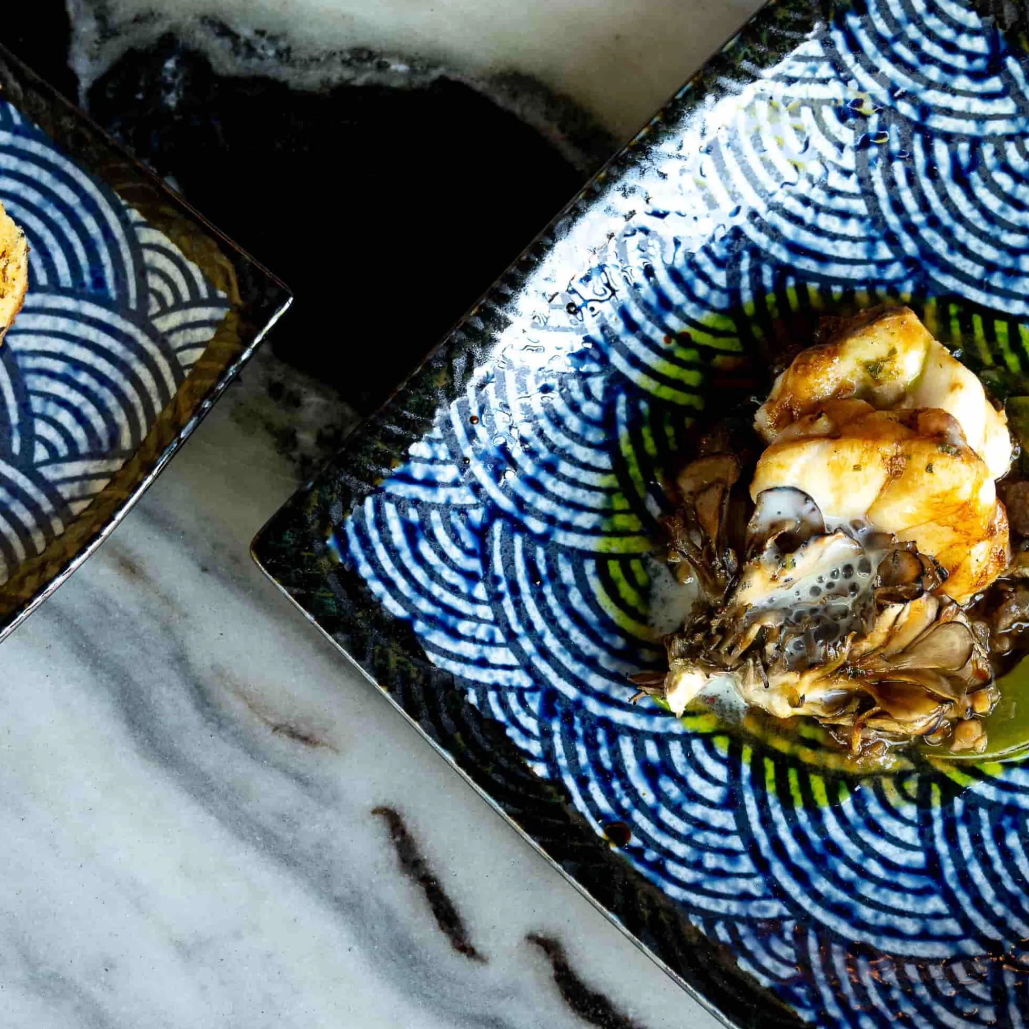 New Blue Wave Medium Square Plate, 17.5cm Japanese Ingredients|Plates