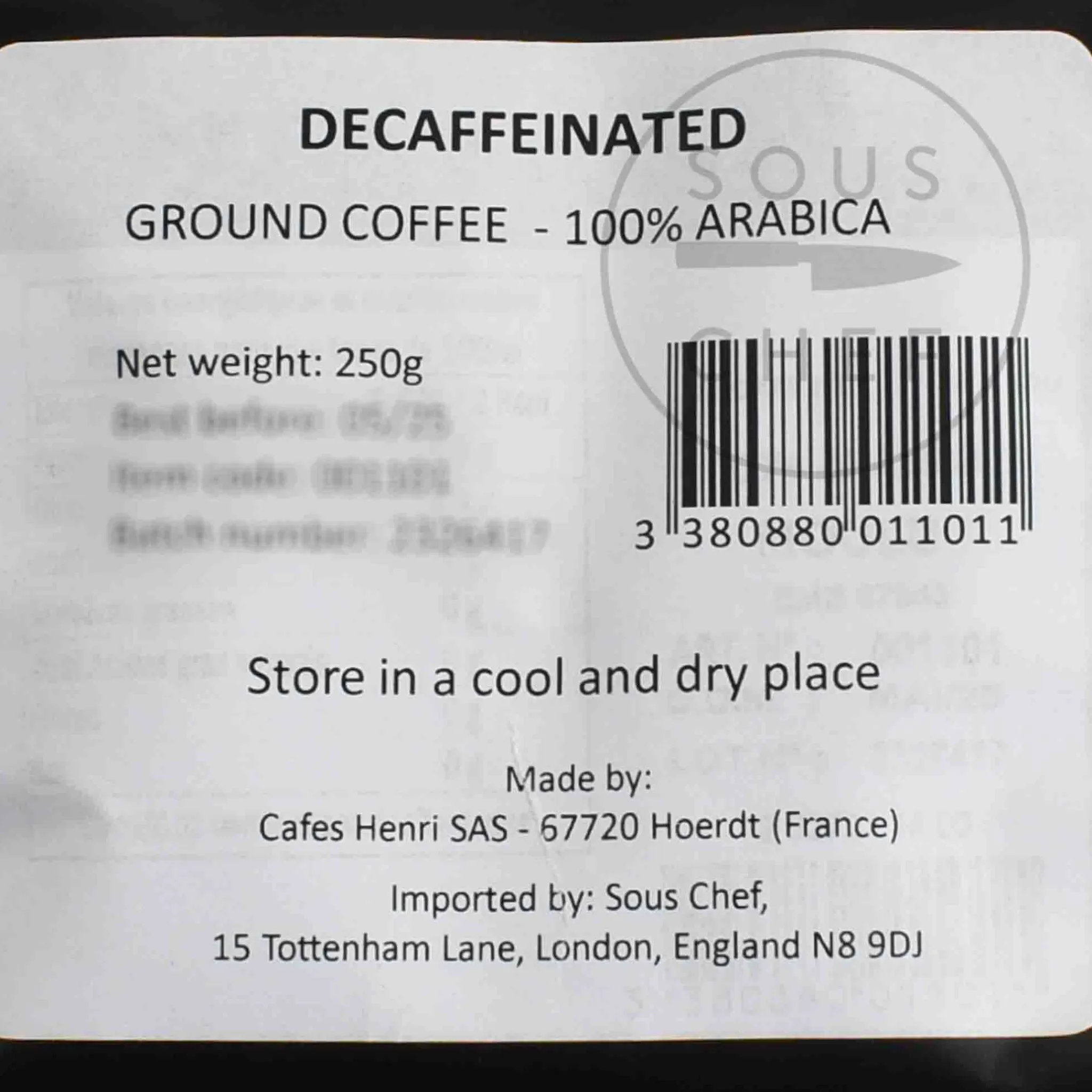 Decaffeinated 100% Arabica Ground Coffee, 250g Ingredients Brands|Drinks