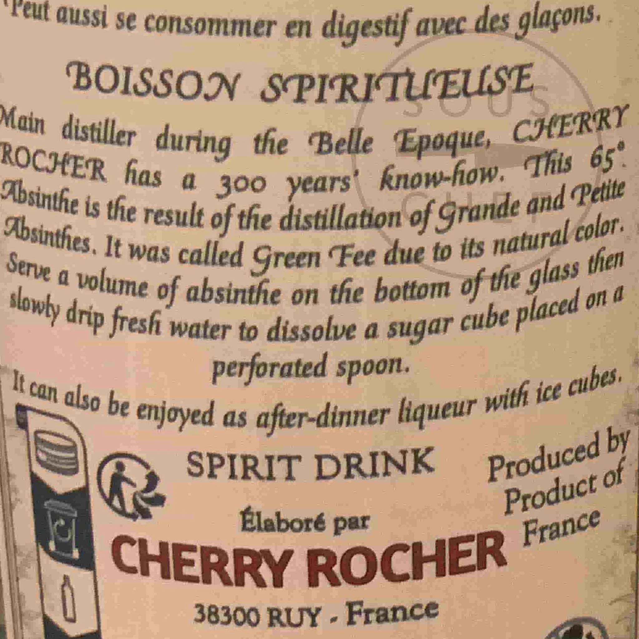 Clearance Cherry Rocher Green Absinthe Grand Or 65%, 350ml Ingredients Brands|French Ingredients