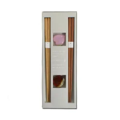 Sale Chestnut & Peach Wood Chopstick Gift Set with Rests, 18cm Japanese Ingredients|Cutlery