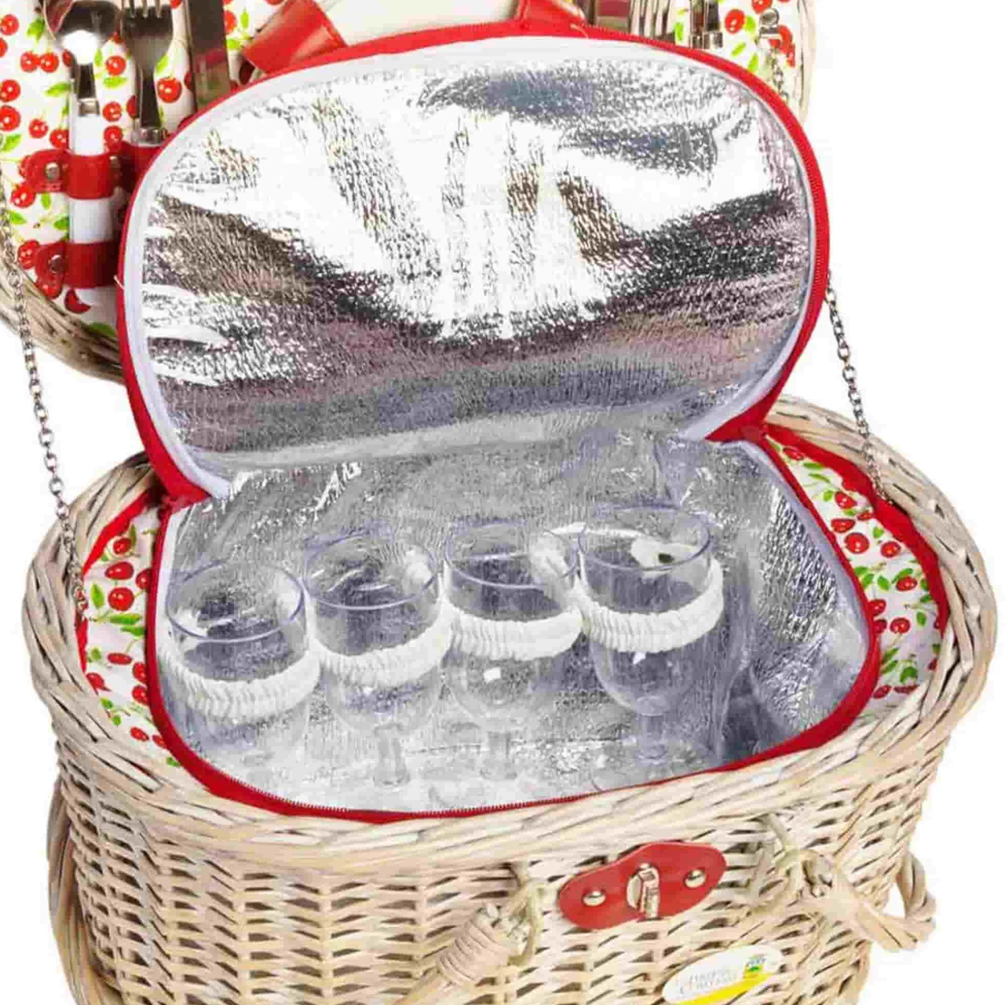 Discount Cheverny Cherry Print Picnic Basket, 4 Person Tableware Brands|Picnicware