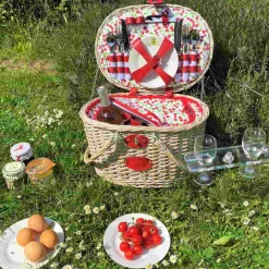 Discount Cheverny Cherry Print Picnic Basket, 4 Person Tableware Brands|Picnicware