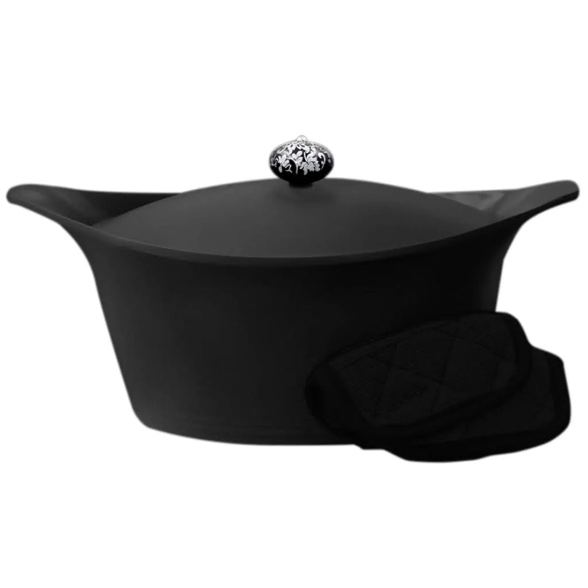 Outlet Lightweight Non-Stick Dutch Oven with Pot Holders, Black, BPA-Free Pots & Pans
