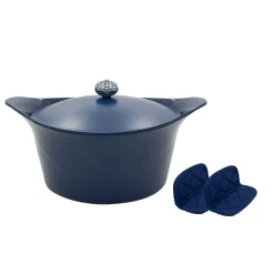 Best Lightweight Non-Stick Dutch Oven with Pot Holders, Blue, BPA-Free Pots & Pans