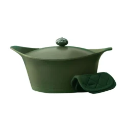 Hot Lightweight Non-Stick Dutch Oven with Pot Holders, Green, BPA-Free Pots & Pans