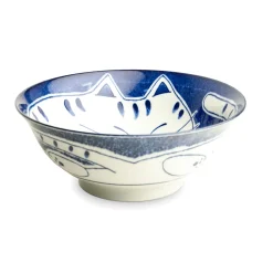 Dark Blue Lucky Cat Japanese Ramen Bowl, 21cm Japanese Ingredients|Crockery & Dinnerware