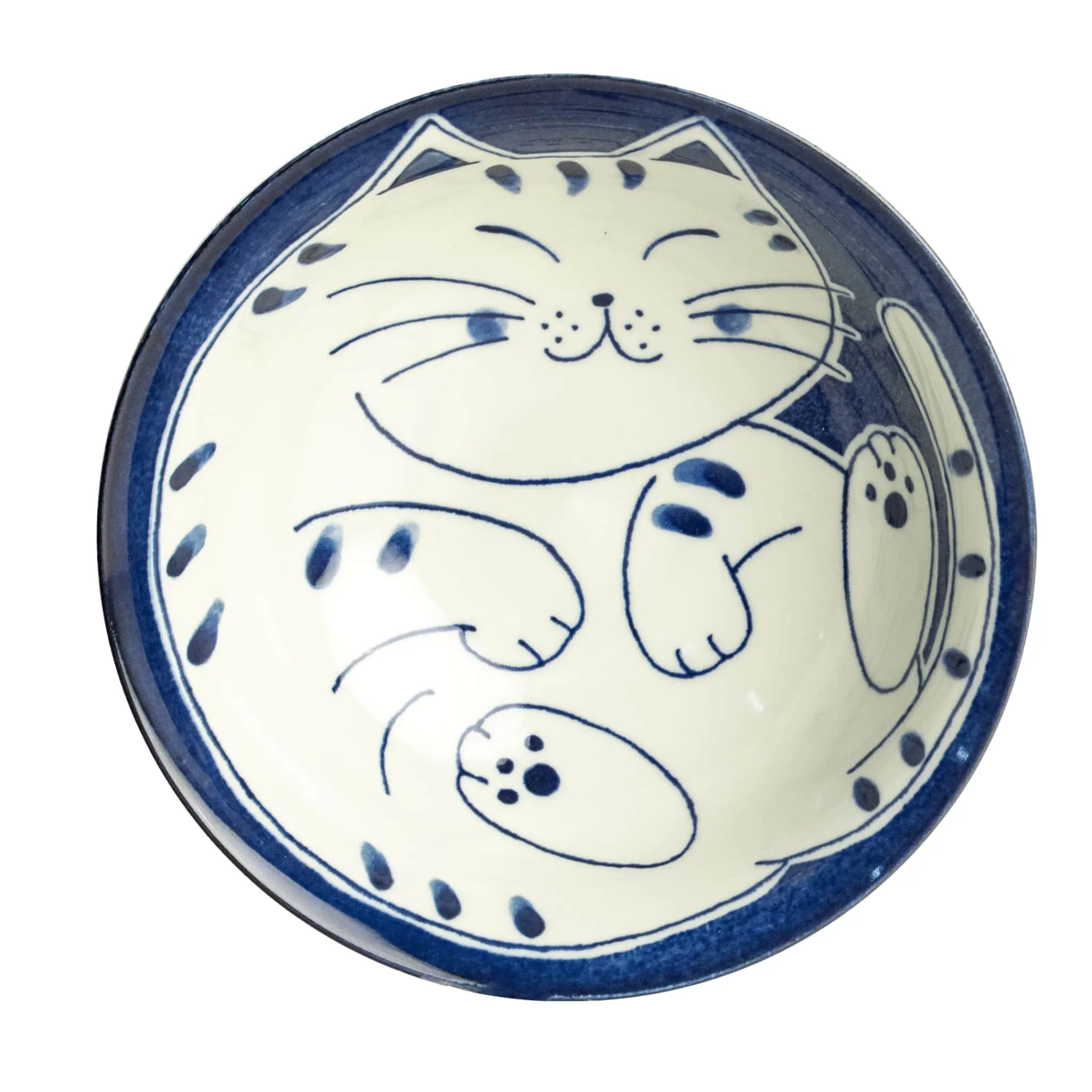 Dark Blue Lucky Cat Japanese Ramen Bowl, 21cm Japanese Ingredients|Crockery & Dinnerware