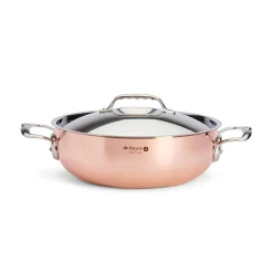 New Prima Matera Copper Curved Saute Pan with Lid & Stainless Steel Handle, 28cm Pots & Pans