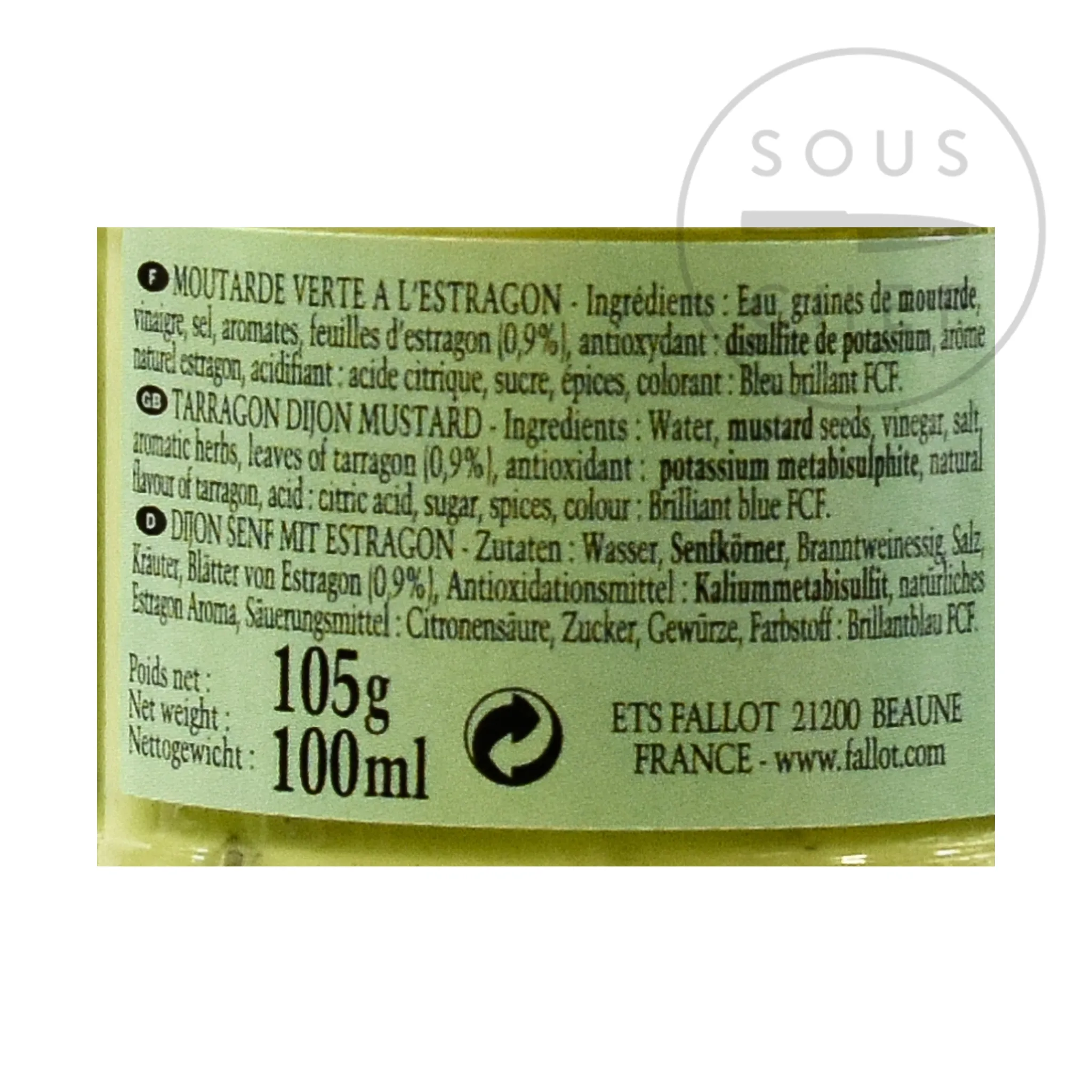 Best Dijon Mustard With Tarragon, 105g Ingredients Brands|French Ingredients