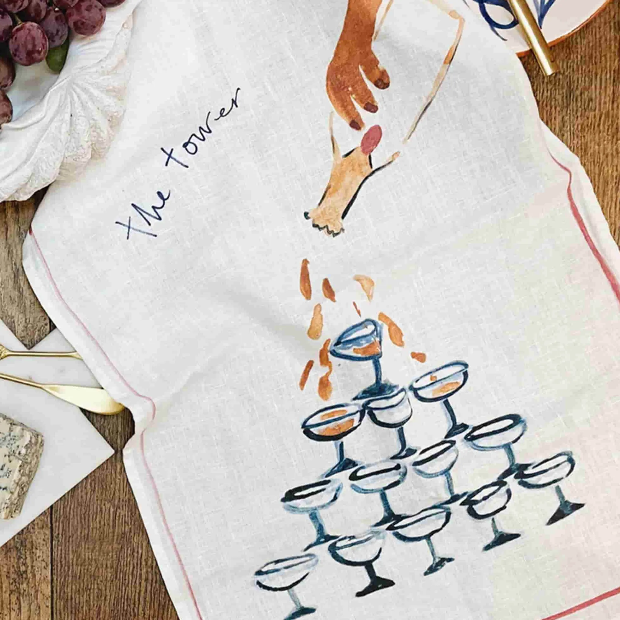 New Champagne Tower Linen Tea Towel Kitchen Textiles & Clothing