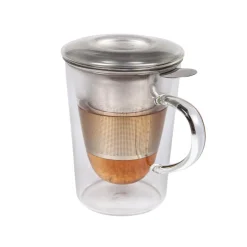 Discount Double-Walled Borosilicate Glass Teacup with Strainer, 290ml Tableware Brands