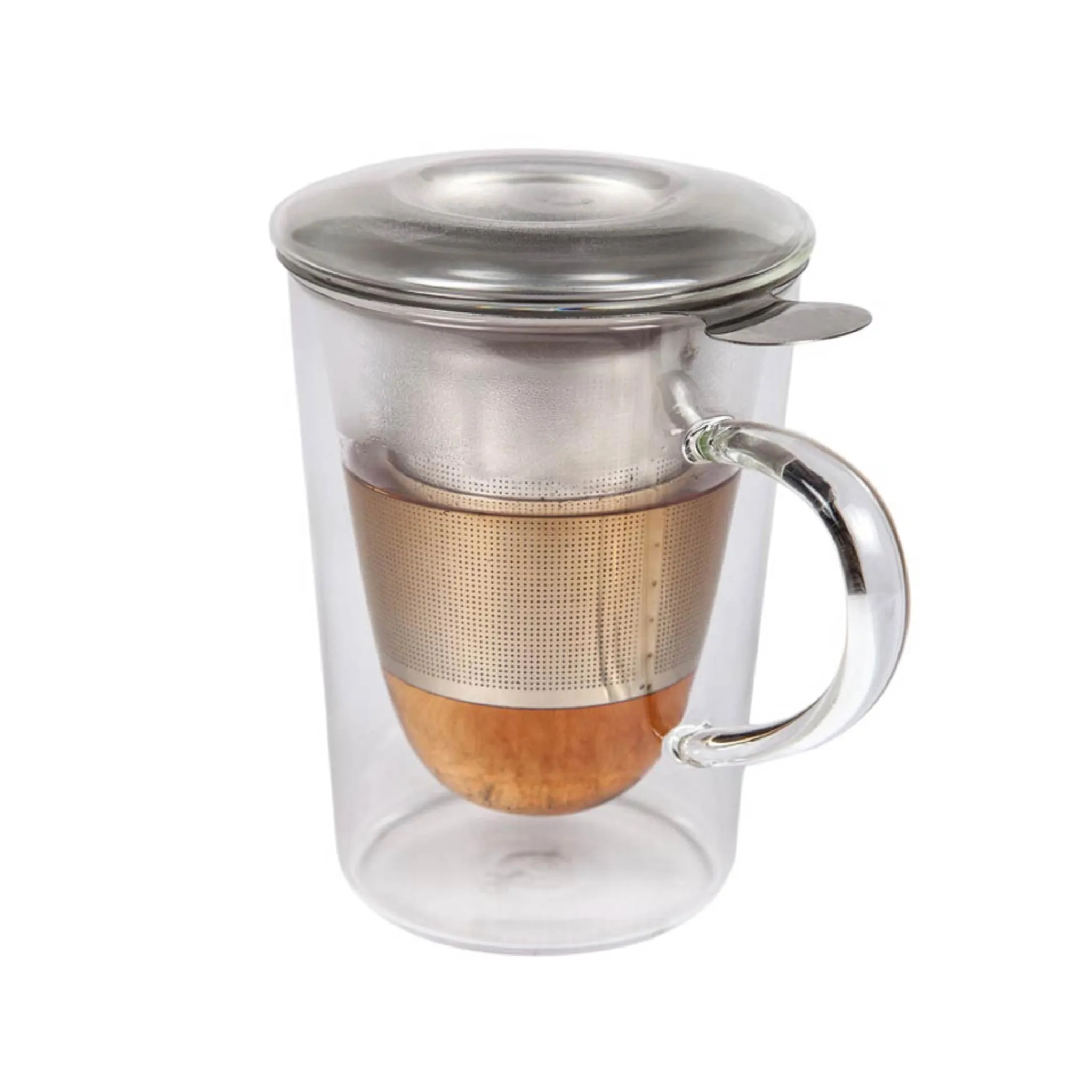 Discount Double-Walled Borosilicate Glass Teacup with Strainer, 290ml Tableware Brands