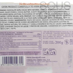 Outlet Drinking Chocolate Bar with 60% Cocoa & Bourbon Vanilla, 200g Ingredients Brands|Spanish Ingredients
