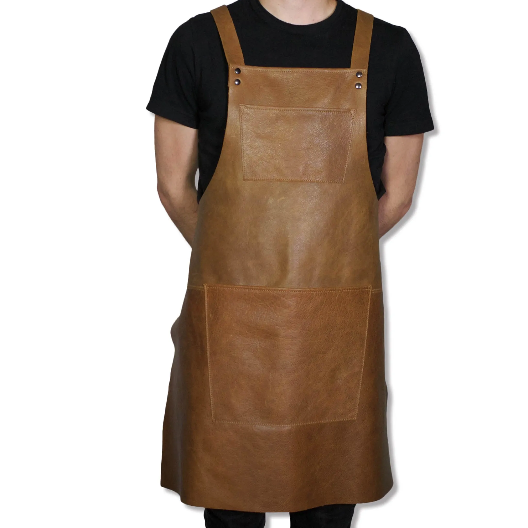 New Leather Suspender Apron in Vintage Camel Kitchen Textiles & Clothing