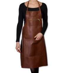 New Leather Zipper Apron in Classic Brown Kitchen Textiles & Clothing