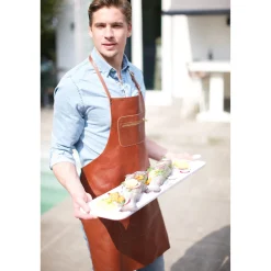 New Leather Zipper Apron in Classic Brown Kitchen Textiles & Clothing