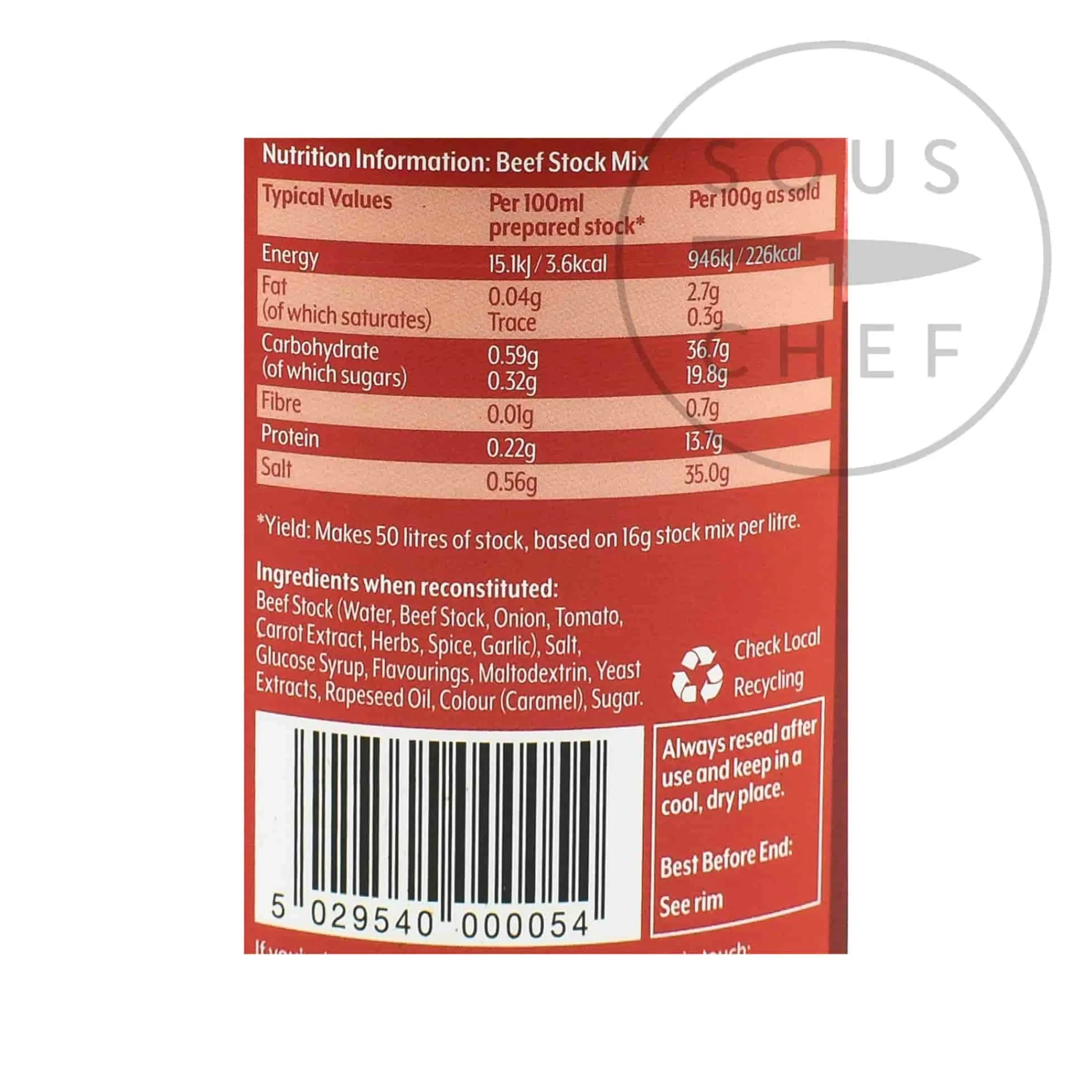 Hot Beef Stock Mix, 800g Ingredients Brands|Made In The Uk