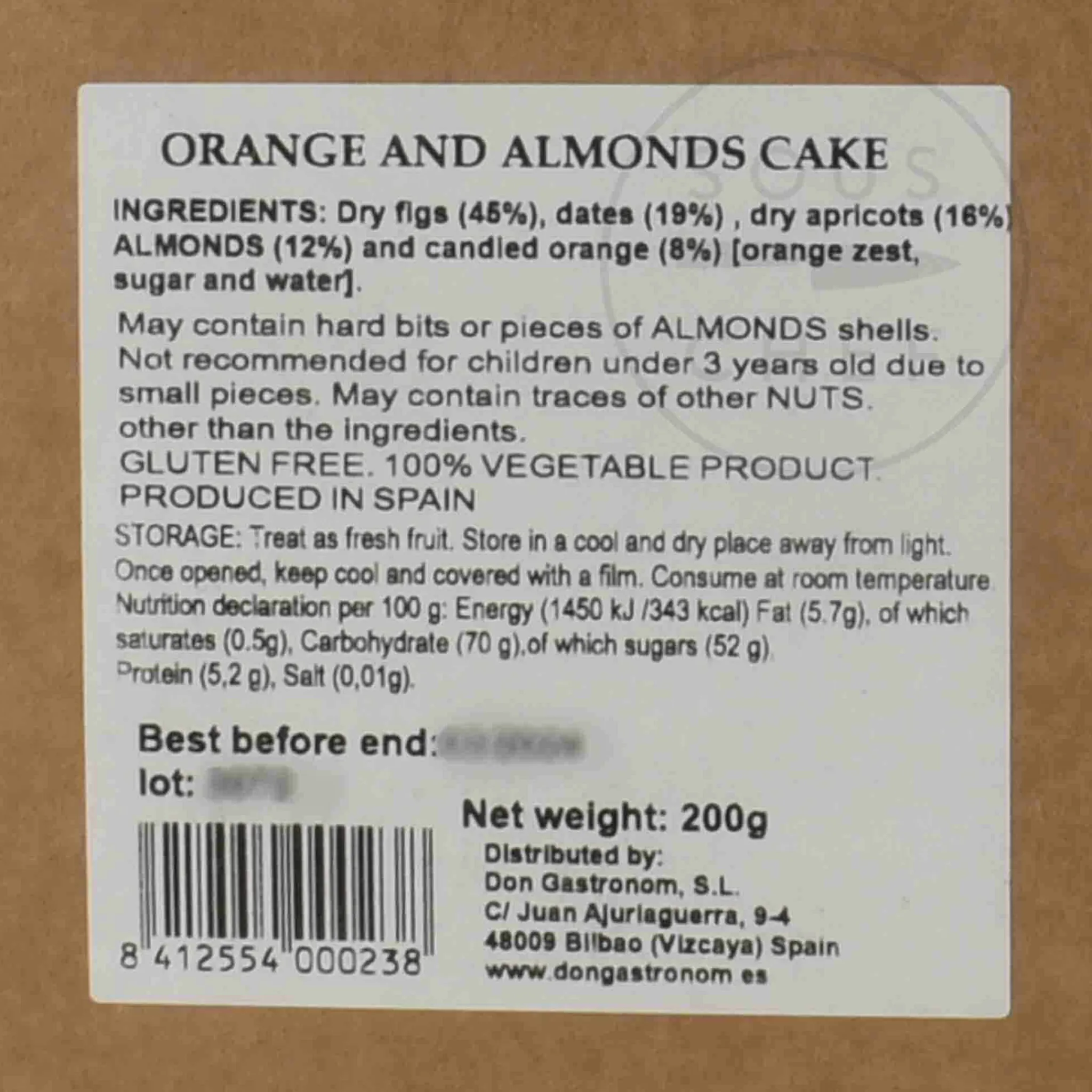New Fig, Orange & Almond Dried Fruit Cake, 200g Ingredients Brands|Spanish Ingredients