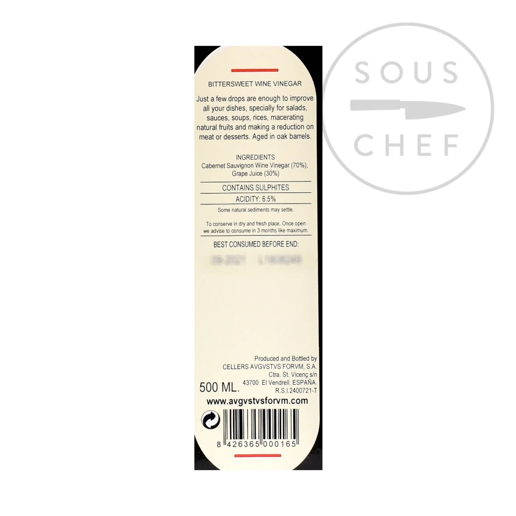Outlet Cabernet Sauvignon Balsamic Vinegar, 500ml Spanish Ingredients|Oil, Vinegar & Dressings