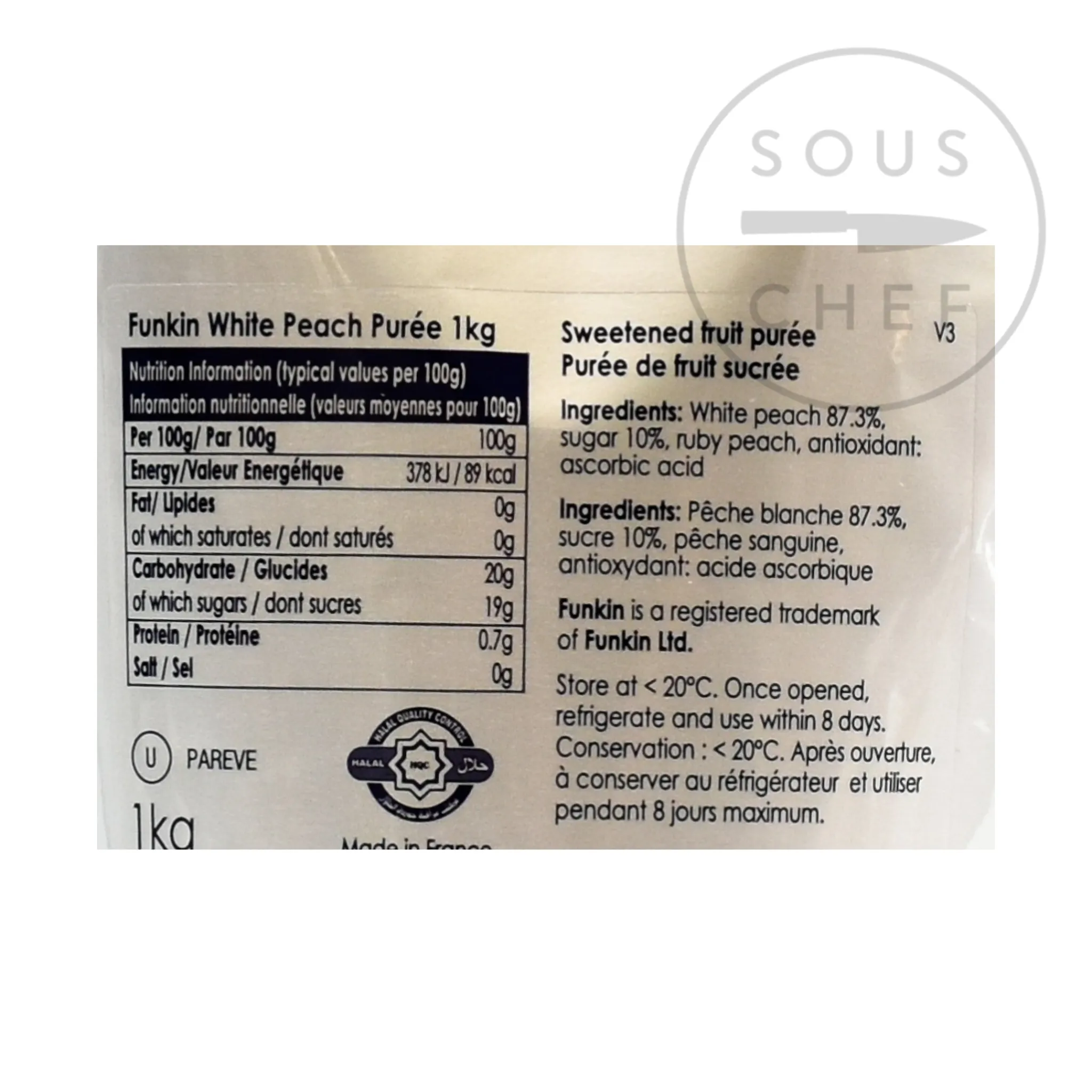 Clearance White Peach Puree, 1kg Drinks|Ingredients Brands