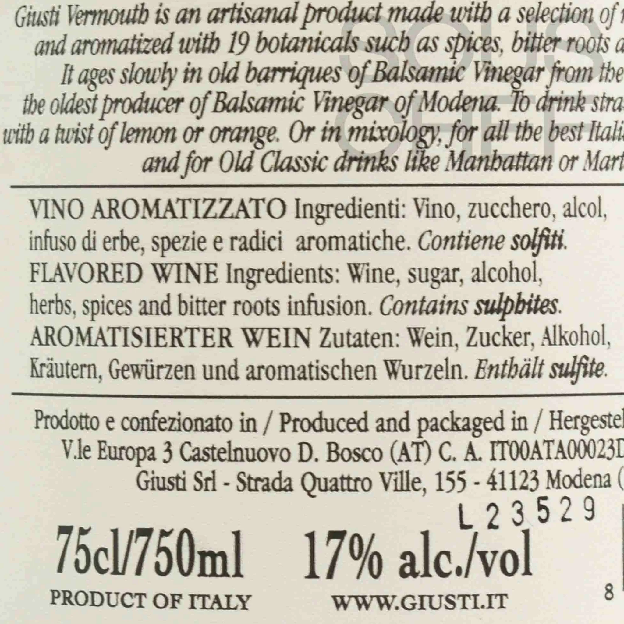Outlet Giusti Vermouth 17%, 750ml Ingredients Brands|Drinks