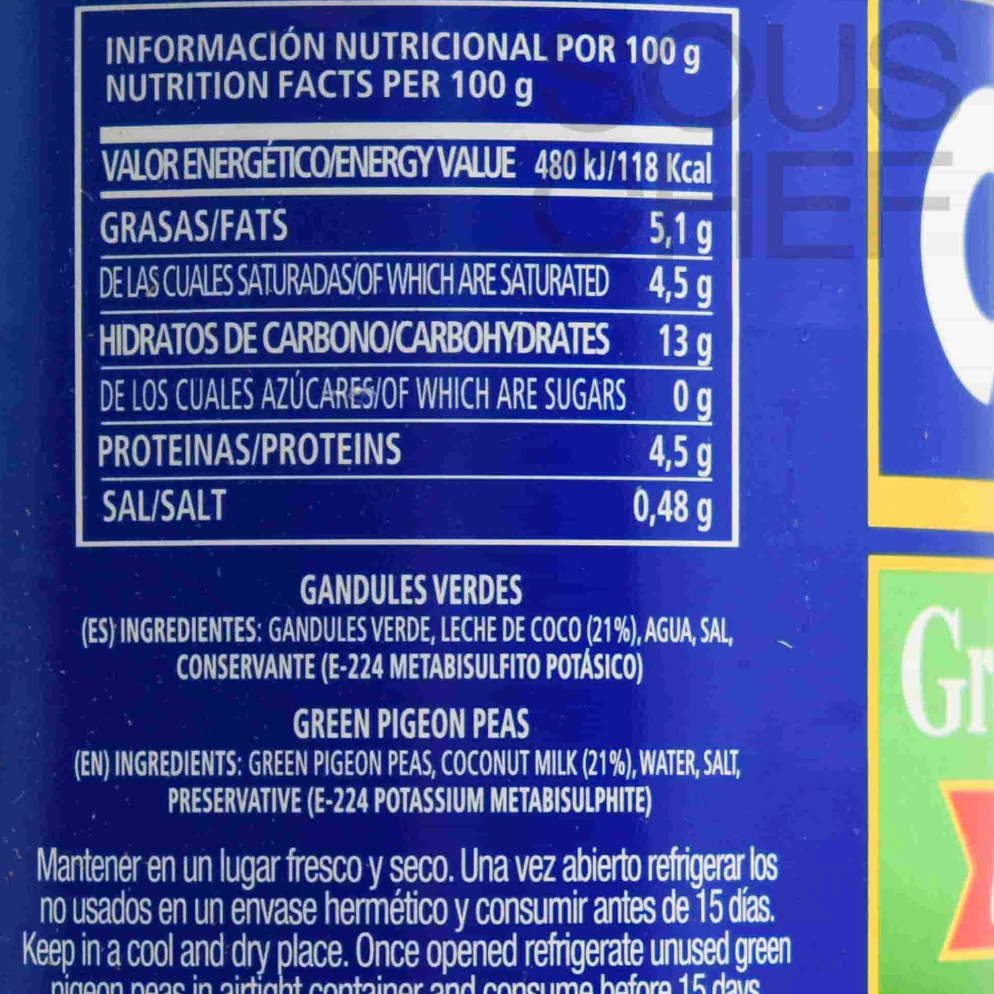 Green Pigeon Peas with Coconut, 425g Ingredients Brands|Pasta, Rice & Beans