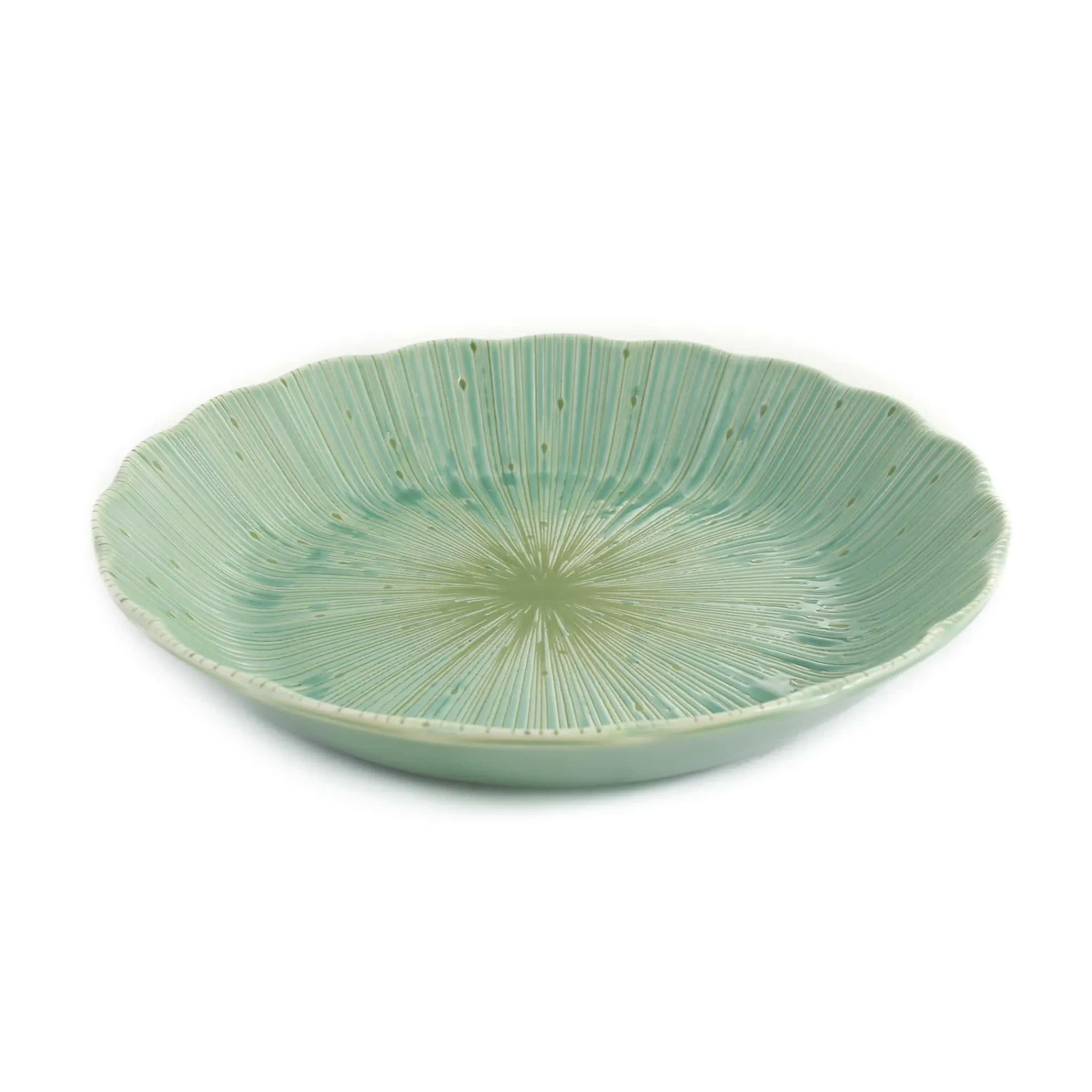 Hot Green Scalloped Japanese Deep Dinner Plate, 22cm Japanese Ingredients|Plates