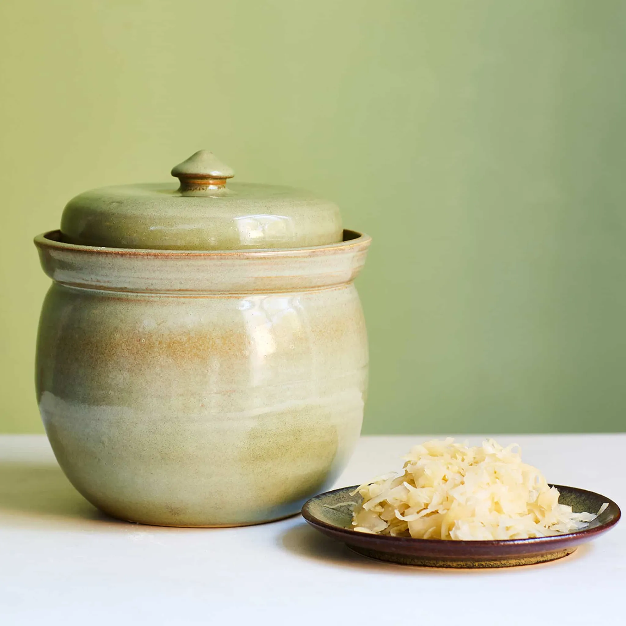 Clearance Handmade Stoneware Fermenting Crock in Green 2 litre Pickling, Preserving & Fermenting Jars