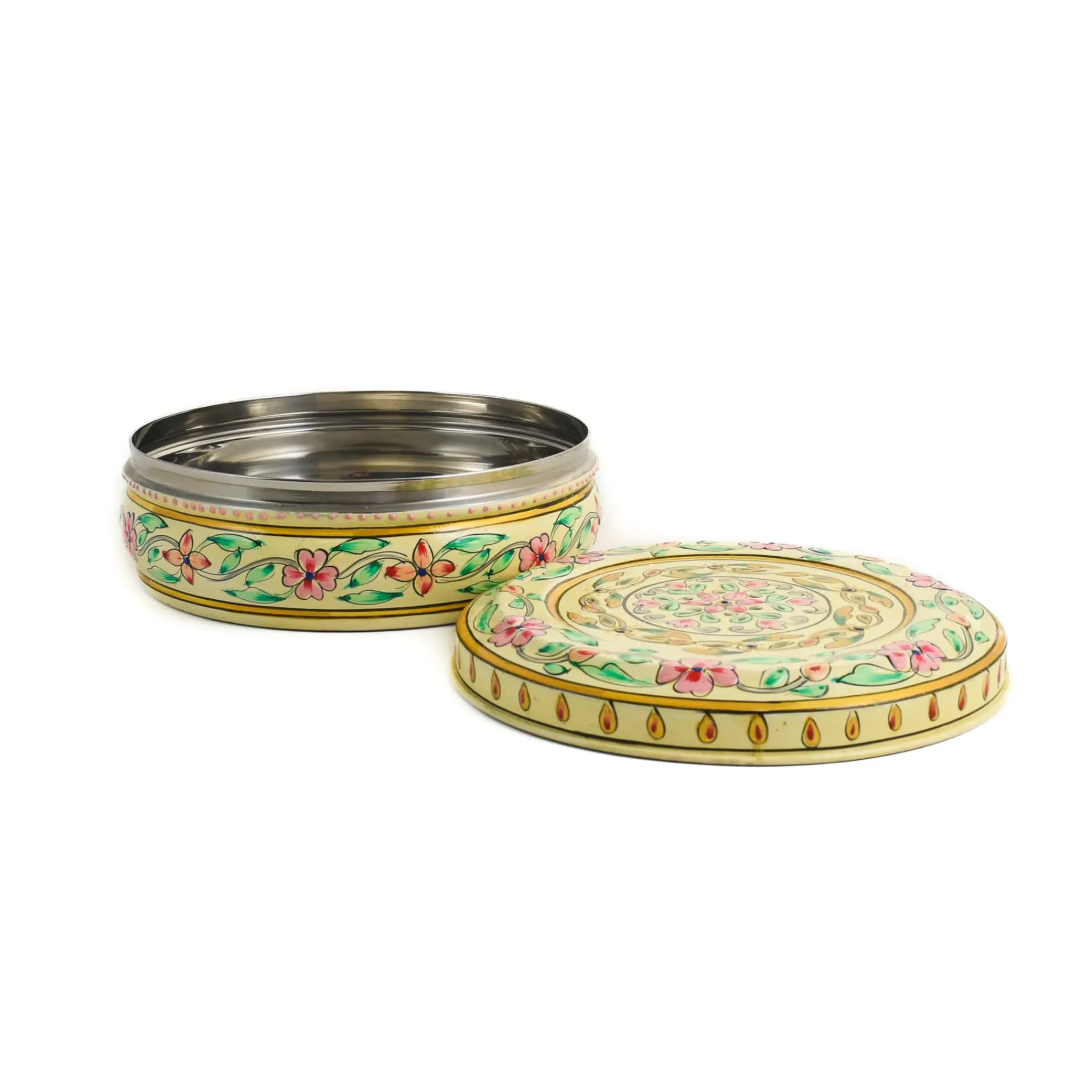 Best Hand Painted Single Tier White Tiffin Tin, 300ml Indian Ingredients|Food Storage & Containers