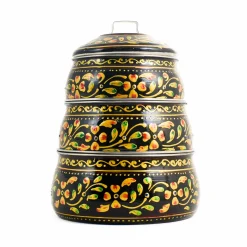 Best Hand Painted Three Tier Black Tiffin Tin, 1.5 Litre Indian Ingredients|Food Storage & Containers