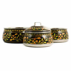 Best Hand Painted Three Tier Black Tiffin Tin, 1.5 Litre Indian Ingredients|Food Storage & Containers