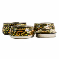 Best Hand Painted Three Tier Black Tiffin Tin, 1.5 Litre Indian Ingredients|Food Storage & Containers