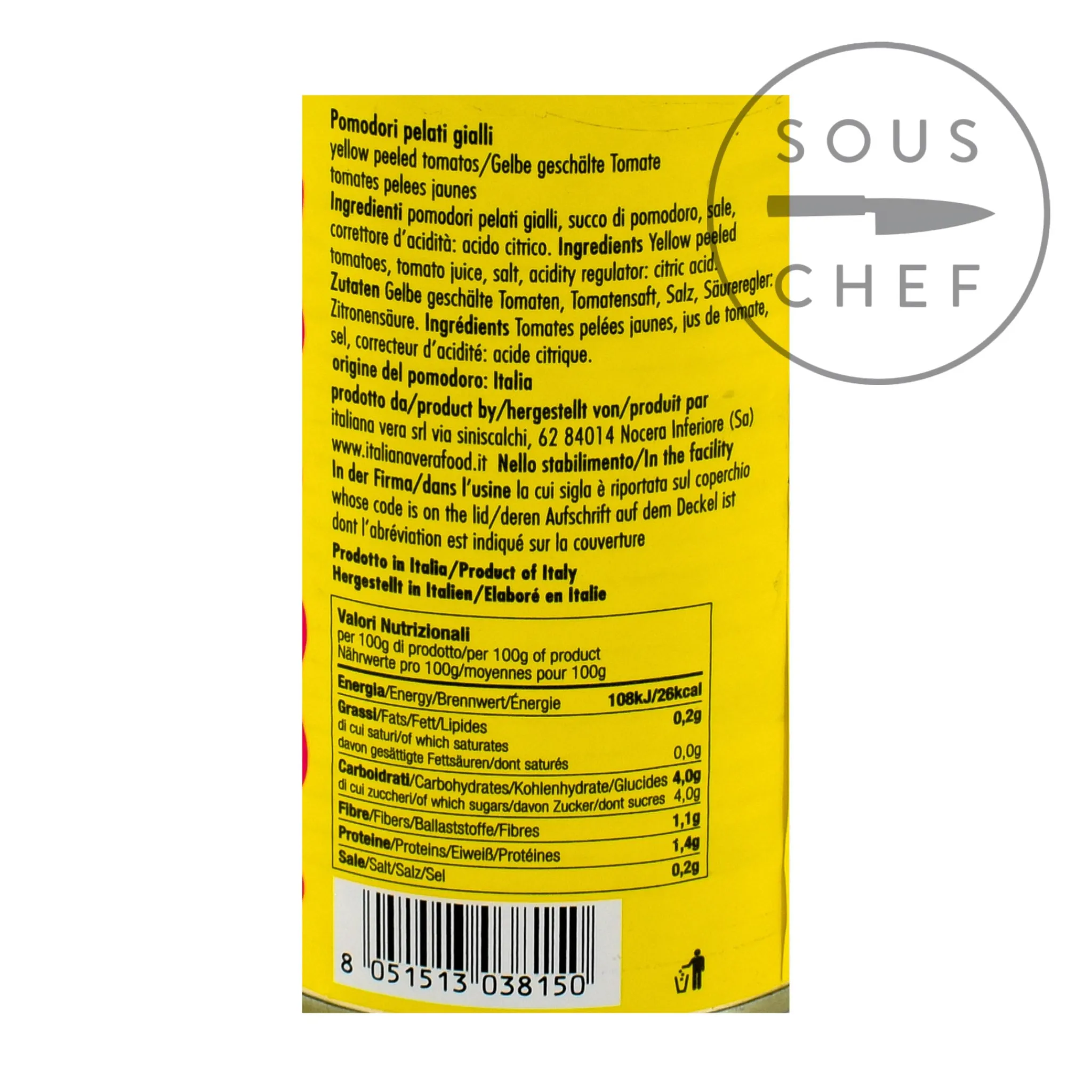 Outlet Yellow Peeled Tomatoes, 400g Italian Ingredients|Vegetables