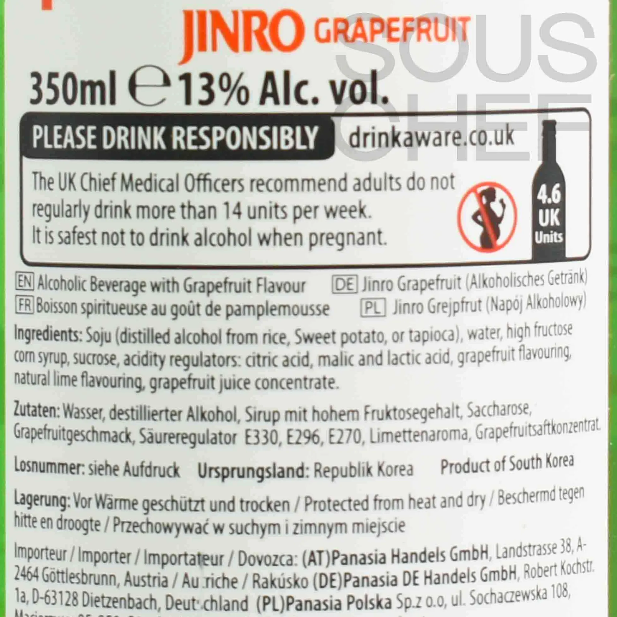 New Chamisul Grapefruit Soju 13V, 350ml Ingredients Brands|Drinks
