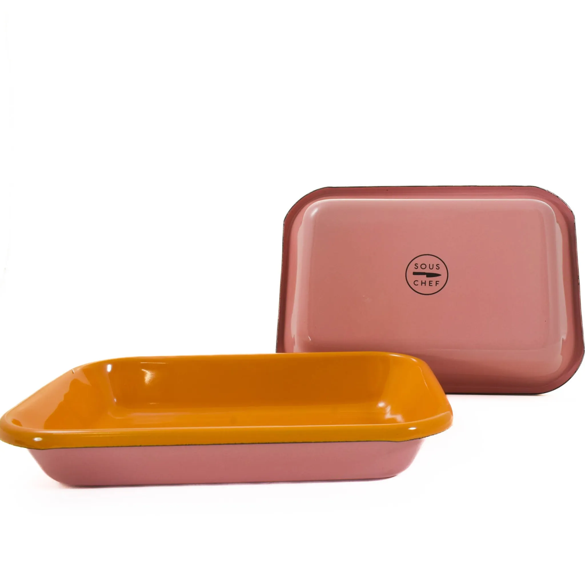 New Kapka x Sous Chef Colourblock Enamel Roasting Dish, 21cm, Pink & Yellow Baking Supplies & Equipment
