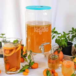 Clearance Blue Kombucha Glass Fermenter with Spigot and Wooden Stand, 7L Pickling, Preserving & Fermenting Jars