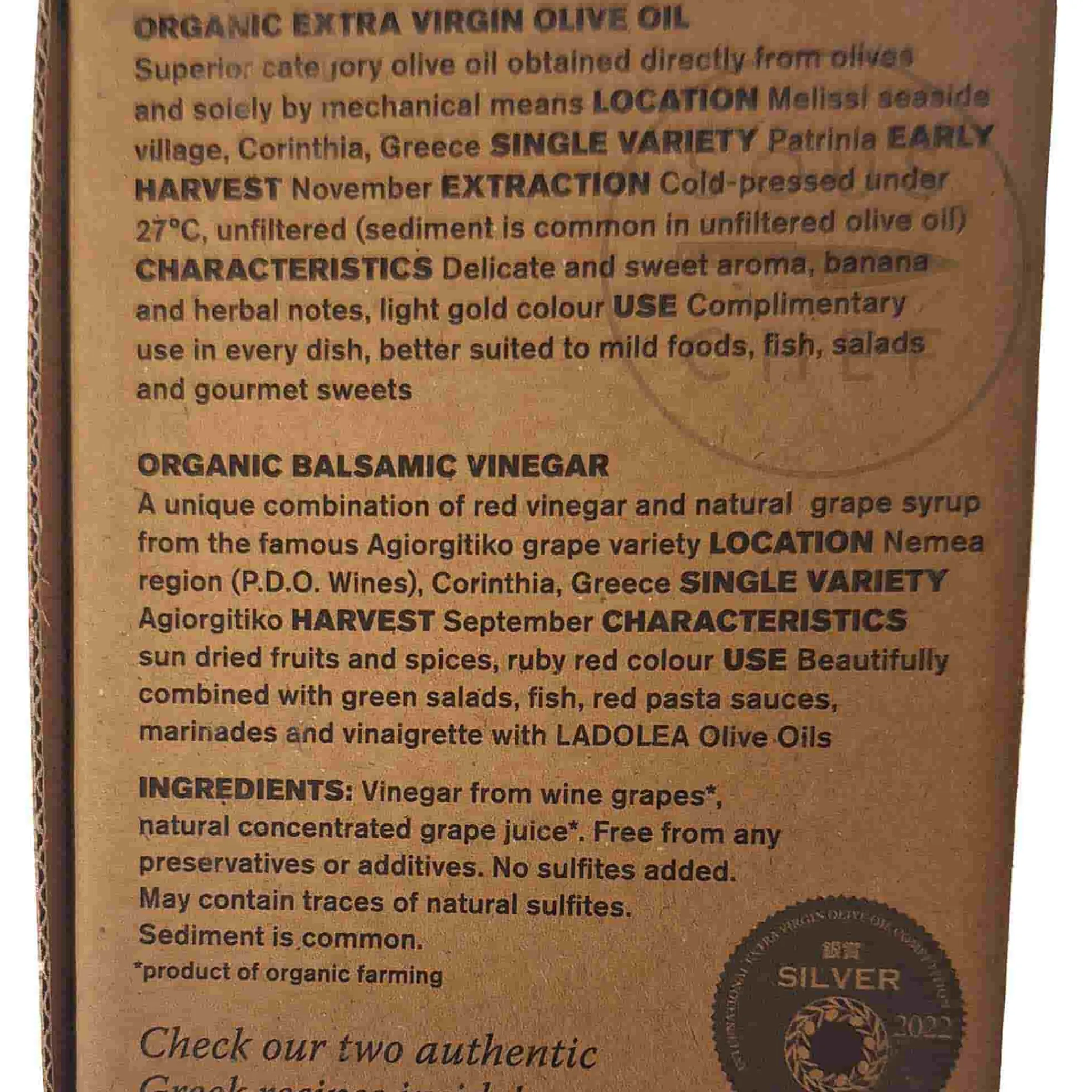 Hot Set of 2 Organic Greek Extra Virgin Olive Oil & Sweet Vinegar, 80ml Ingredients Brands|Greek Ingredients