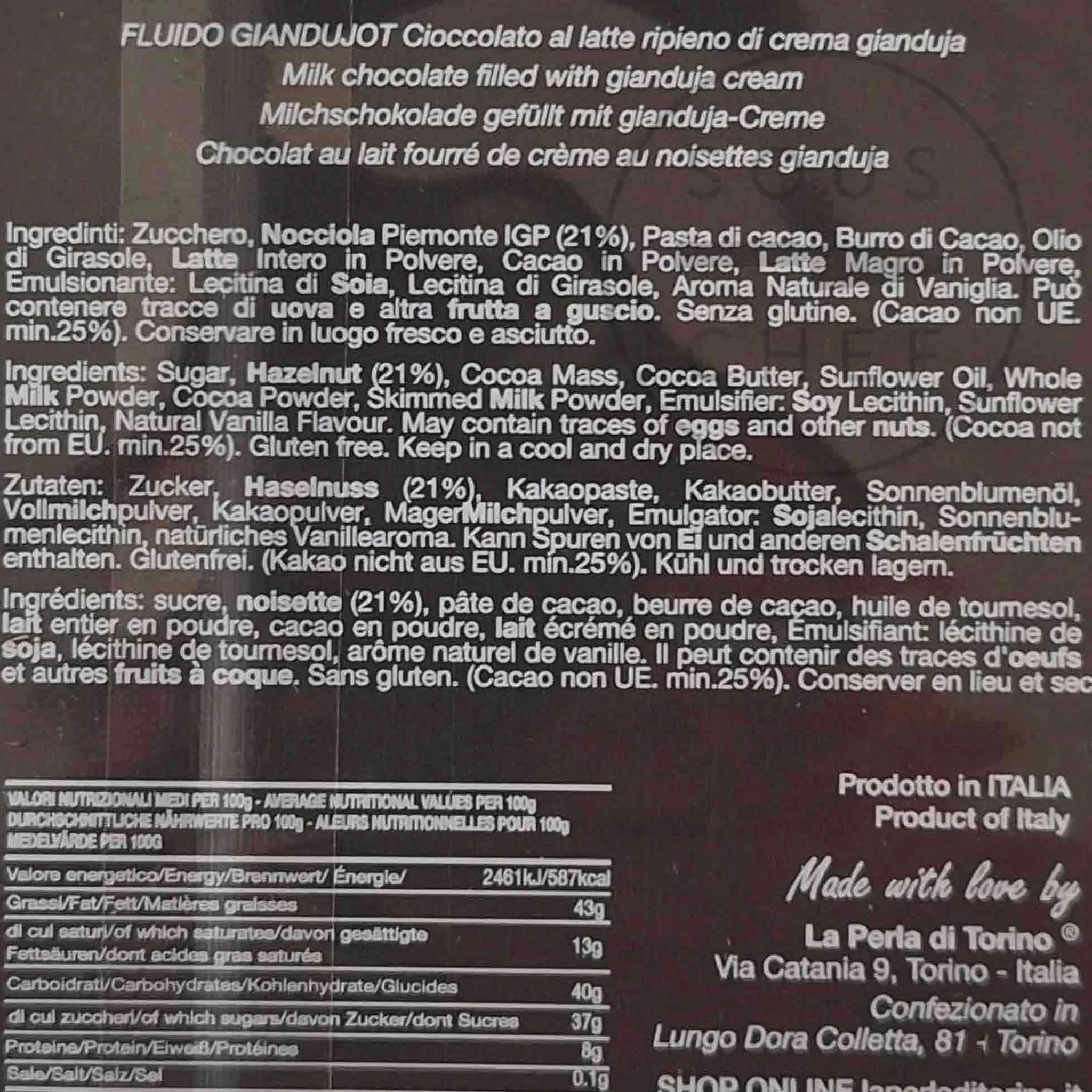 Hot Fluido Cream Filled Gianduja, 200g Ingredients Brands|Italian Ingredients