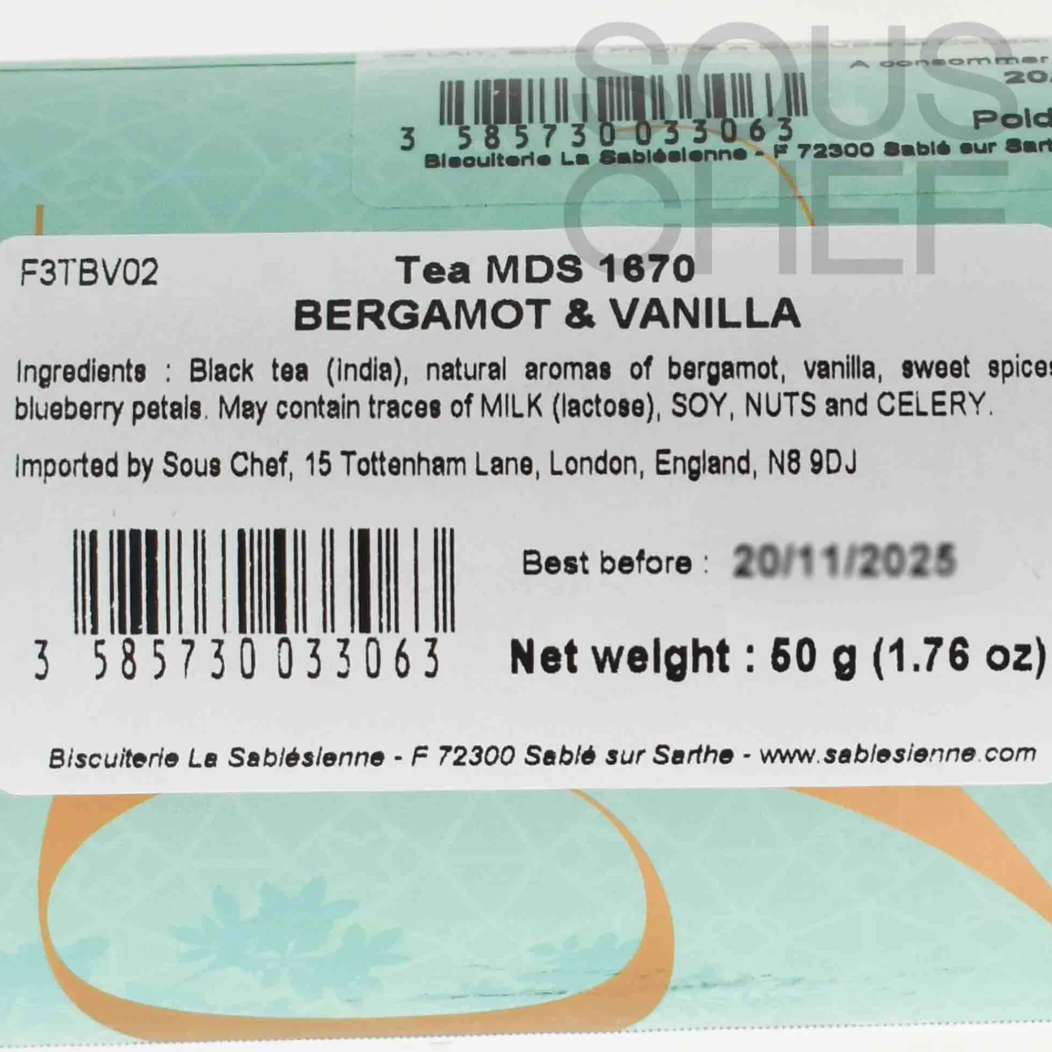 Black Tea with Citrus, Vanilla & Blueberry Petals, 50g Ingredients Brands|French Ingredients