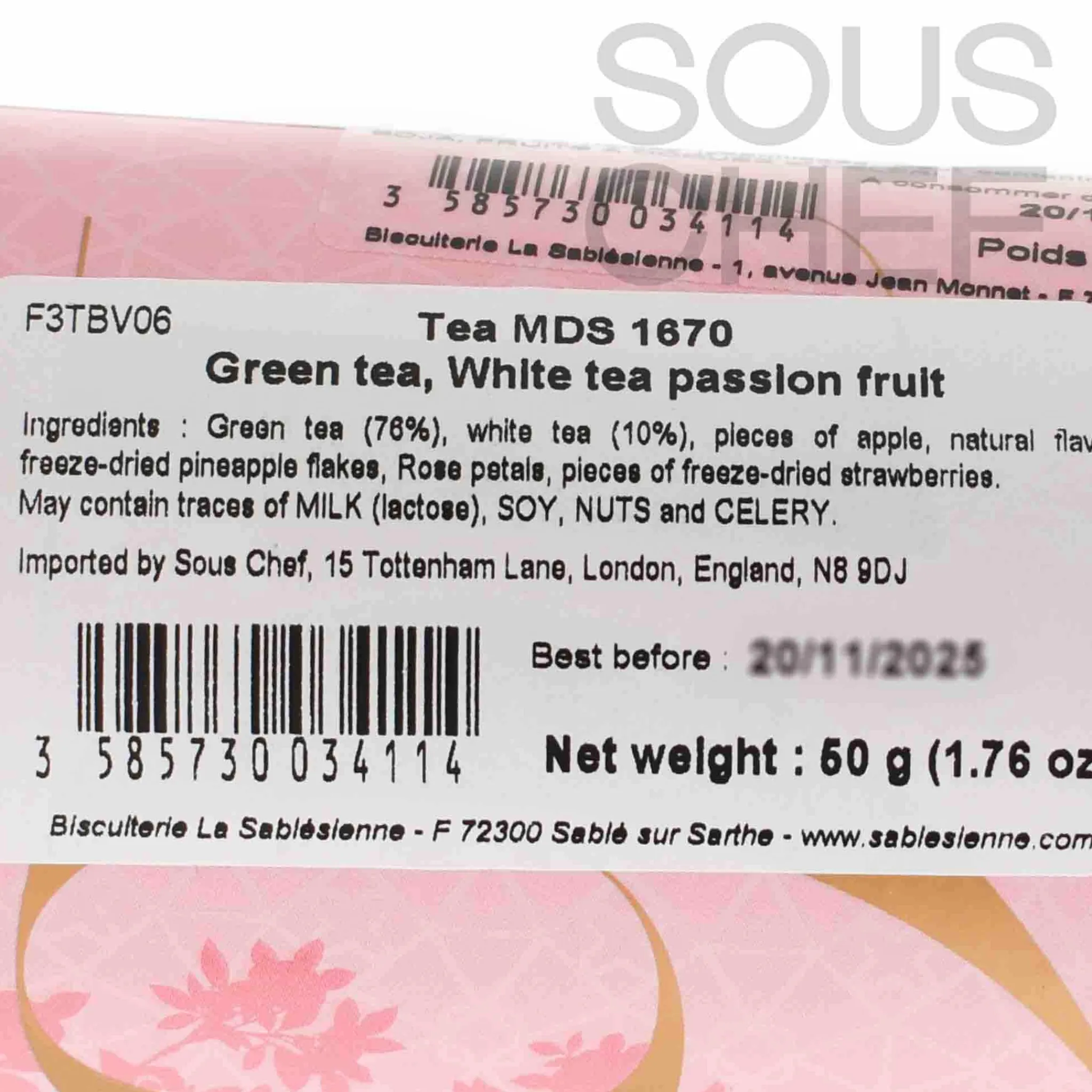 New Green & White Tea with Passion Fruit, 50g Ingredients Brands|French Ingredients