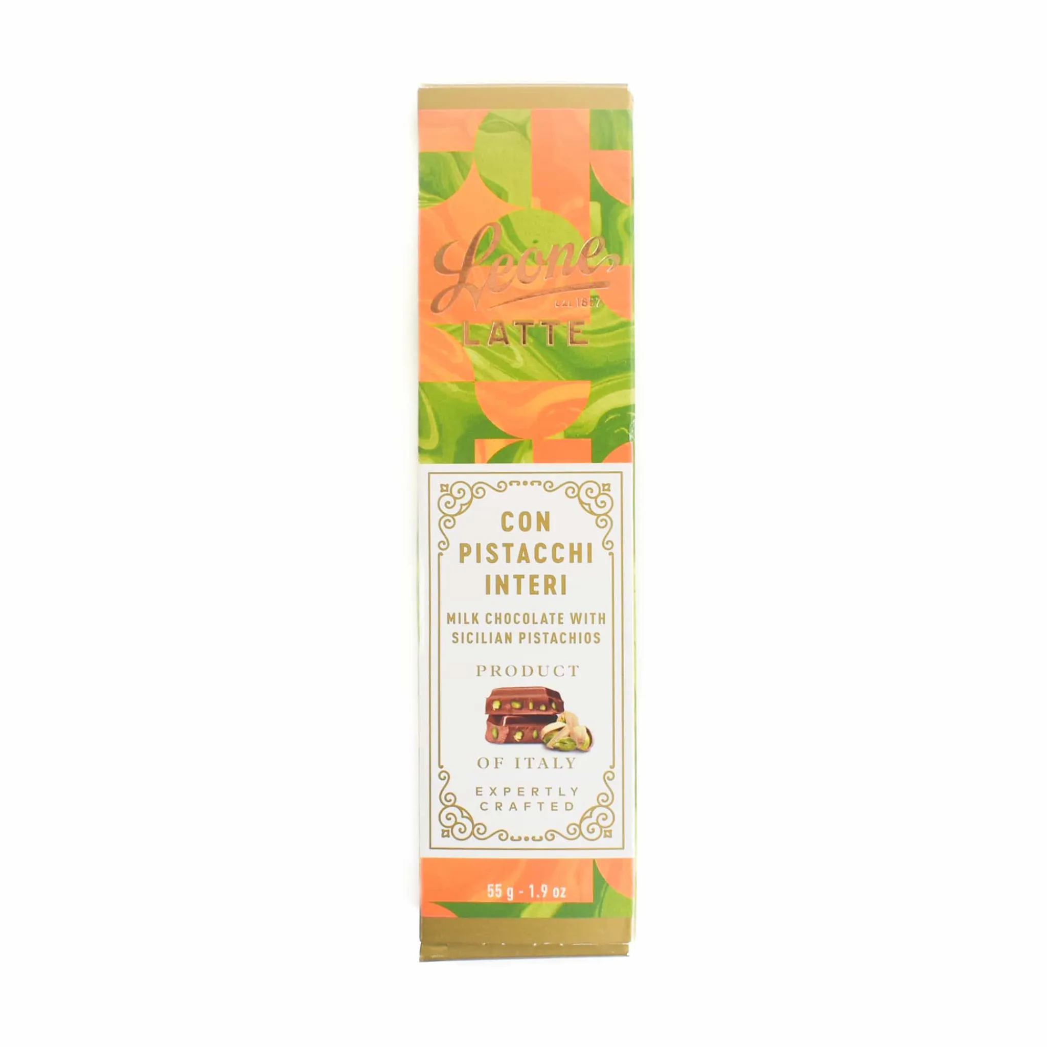 Hot Milk Chocolate Bar with Whole Sicilian Pistachios, 55g Italian Ingredients|Chocolate & Sweets