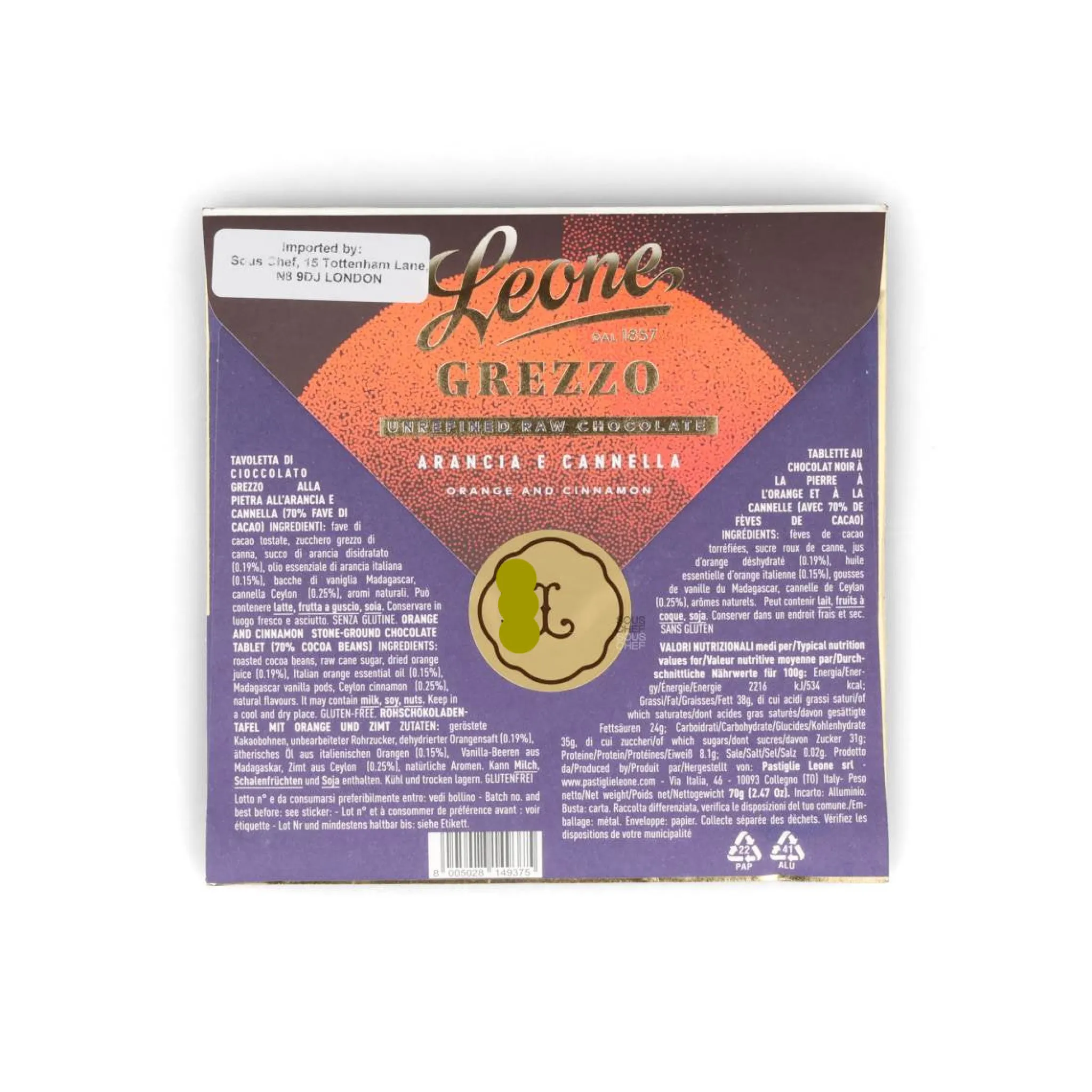 Online Raw Unrefined 70% Orange & Cinnamon Dark Chocolate Bar, 70g Ingredients Brands|Chocolate & Sweets