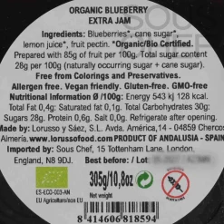 Clearance Organic Artisanal Blueberry Jam, 305g Ingredients Brands|Jam, Honey & Spreads